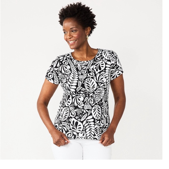 •CROFT & BARROW•BLUE & GREEN FLORAL SHORT SLEEVE CLASSIC TEE SIZE LARGE EUC - Picture 8 of 8